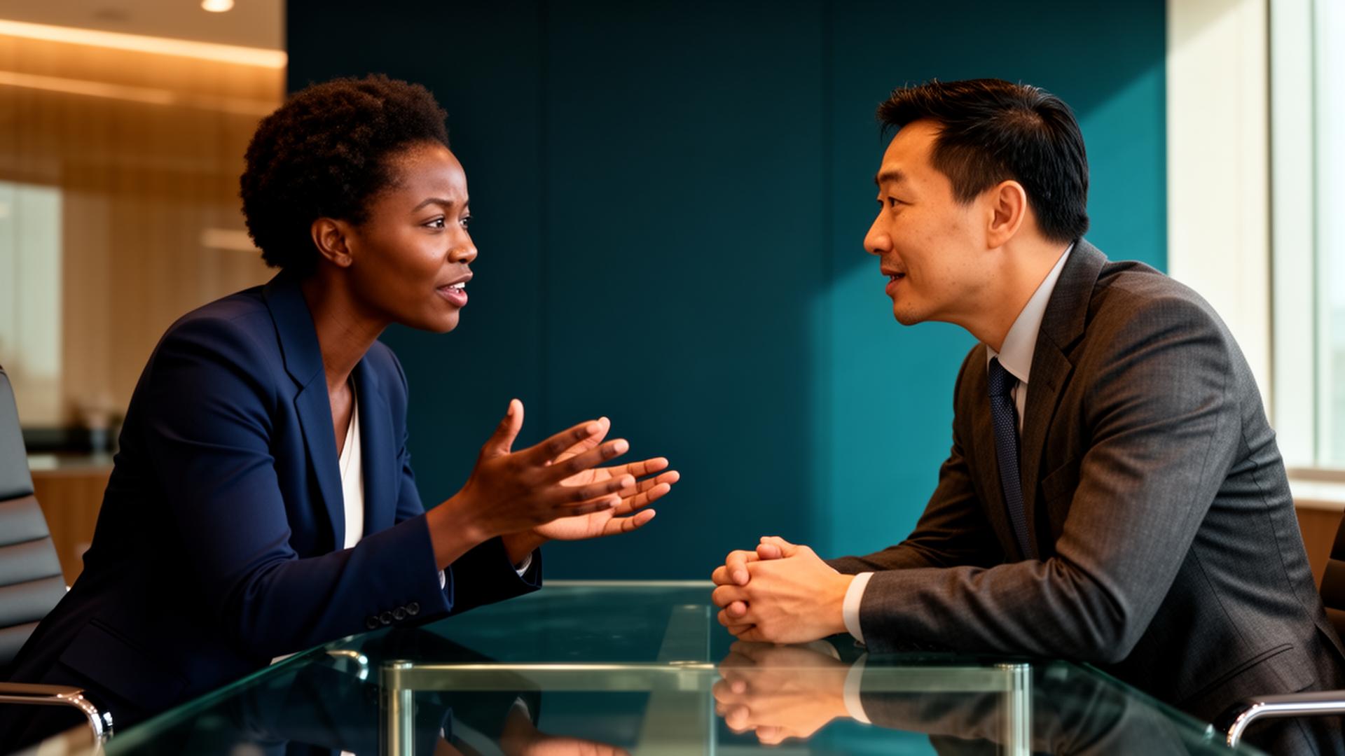 A composed executive in conversation